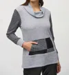 Joseph Ribkoff Cowl Neck Houndstooth Tunic Sweater In Grey/black