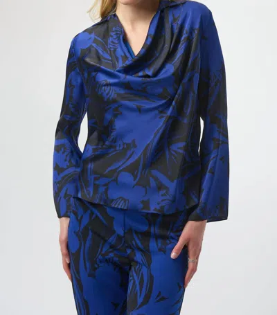 Joseph Ribkoff Cowl Neck Print Blouse In Sapphire In Blue