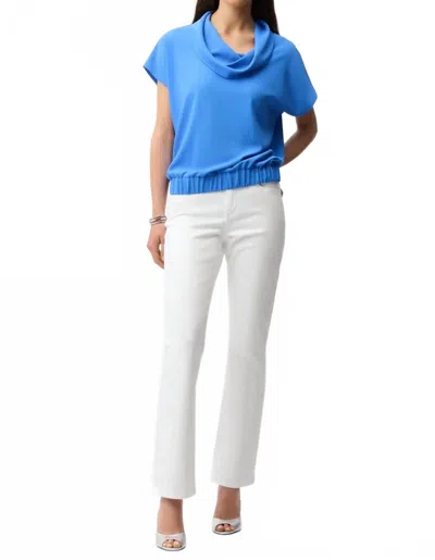 Joseph Ribkoff Cowl Neck Short Sleeve Blouson Top In Harbor Blue In Multi