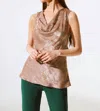 Joseph Ribkoff Cowl Neck Sleeveless Satin Tank In Beige/gold