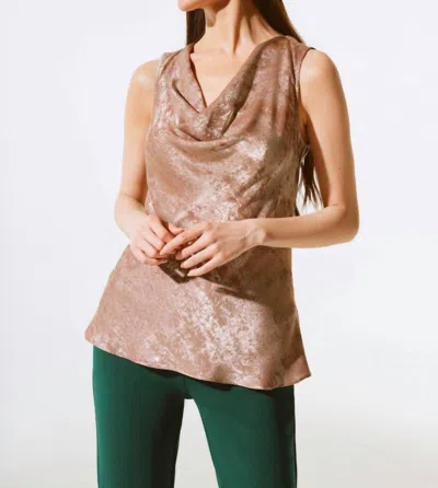 Joseph Ribkoff Cowl Neck Sleeveless Satin Tank In Beige/gold In Multi