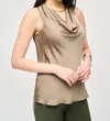 Joseph Ribkoff Cowl Neck Sleeveless Satin Tank In Java Beige