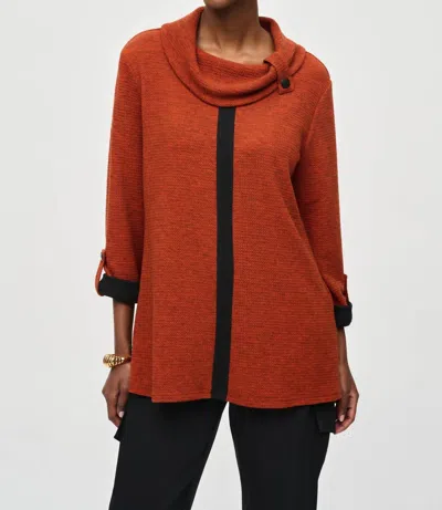 Joseph Ribkoff Cowl Neck Sweater Knit Tunic In Lava/black
