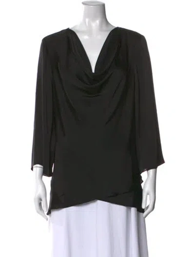 Pre-owned Joseph Ribkoff Cowl Neck Three-quarter Sleeve Blouse In Black