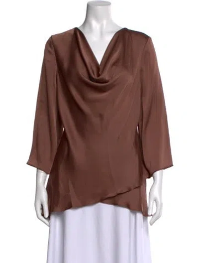 Pre-owned Joseph Ribkoff Cowl Neck Three-quarter Sleeve Blouse In Brown