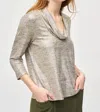 Joseph Ribkoff Long Sleeve Ruffle Cowl Neck Top In Beige/gold In Multi