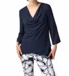 Joseph Ribkoff Woven Cowl Neck Flared Top In Midnight Blue In Blue