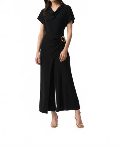 Joseph Ribkoff Cowl Neck Wrap Front Jumpsuit In Black