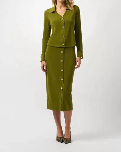 Joseph Ribkoff Crepe Knit Pull On Midi Pencil Skirt In Artichoke In Green