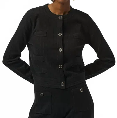 Joseph Ribkoff Sweater Knit Crew Neck Button Front Jacket In Black