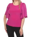 Joseph Ribkoff Crew Neck Flutter Sleeve Top In Purple Orchid In Multi