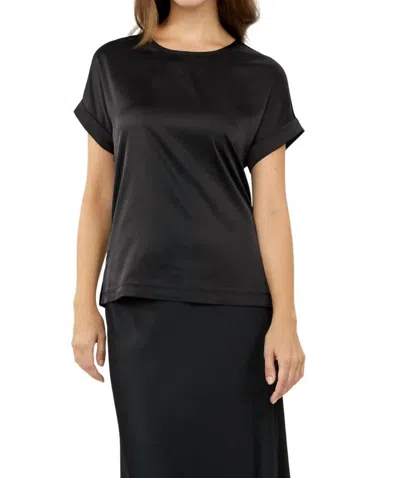 Joseph Ribkoff Crew Neck Pullover With Rolled Sleeves Top In Black