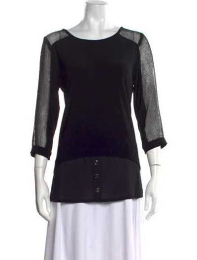 Pre-owned Joseph Ribkoff Crew Neck Three-quarter Sleeve Top In Black