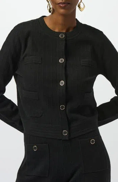 Joseph Ribkoff Crewneck Button Front Knit Jacket In Black