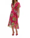 Joseph Ribkoff Floral V-neck Wrap Dress In Pink Floral Multi In Multi
