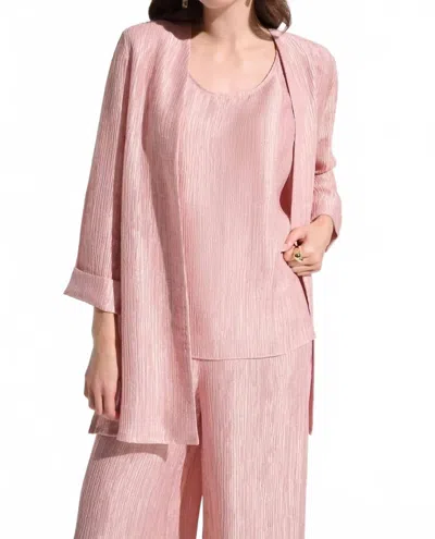 Joseph Ribkoff Crinkle Jacquard Straight Cover-up Cardigan In Misty Rose In Pink