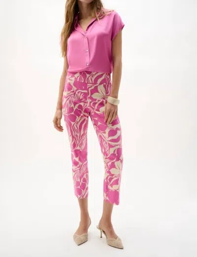 Joseph Ribkoff Cropped Floral Slim Trousers In Beige/pink
