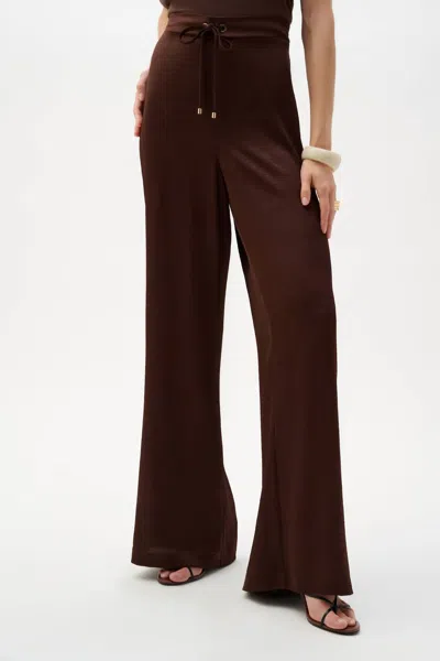 Joseph Ribkoff Crushed Satin Wide Leg Pant In Mahogany In Yellow