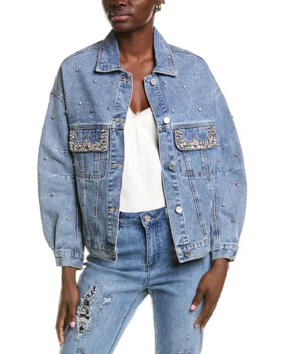 Joseph Ribkoff Crystal Embellished Denim Jacket In Blue