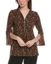 Joseph Ribkoff Crystal Zip Blouse In Brown