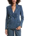 Joseph Ribkoff Stretch Denim Double-breasted Blazer In Medium Blue In Blue