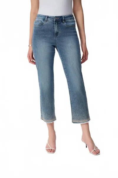 Joseph Ribkoff Denim Embroidered Trip Slim Fit Cropped Jeans In Vintage Blue