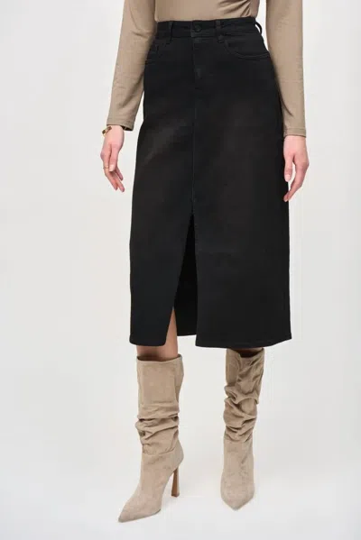 Joseph Ribkoff Denim Front Slit Midi Jean Skirt In Black