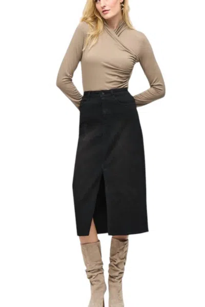 Joseph Ribkoff Denim Front Slit Midi Skirt In Black