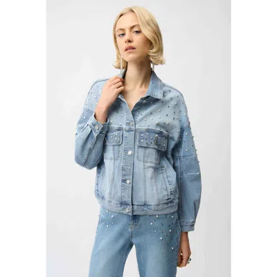 Joseph Ribkoff Denim Oversized Jacket With Pearls And Studs In Blue