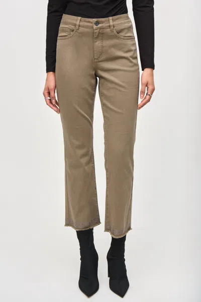Joseph Ribkoff Denim Straight Pants With Frayed Hem In Java In Brown