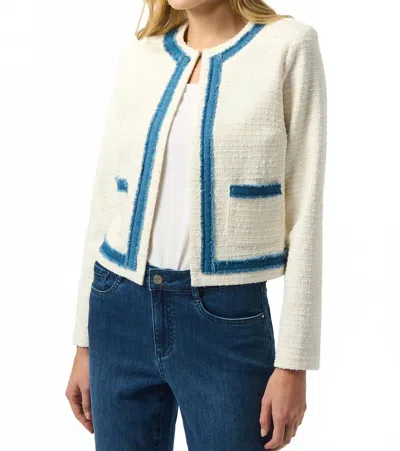 Joseph Ribkoff Denim Trim Textured Bouclé Jacket In Off-white In Neutral