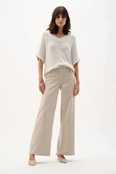 Joseph Ribkoff Denim Wide Leg Jeans With Embellishments In Moonstone In Neutral