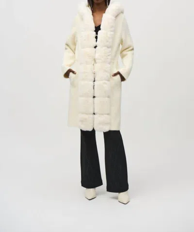 Joseph Ribkoff Detachable Faux Fur Trim Hooded Coat In Vanilla In White
