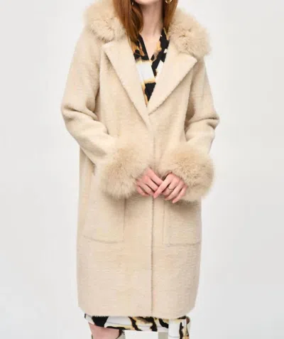 Joseph Ribkoff Detachable Faux Fur Trim Long Sleeve Coat In Champagne In Neutral