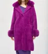 Joseph Ribkoff Detachable Faux Fur Trim Long Sleeve Coat In Empress Violet In Purple