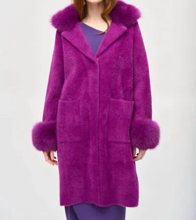 Joseph Ribkoff Detachable Faux Fur Trim Long Sleeve Coat In Empress Violet