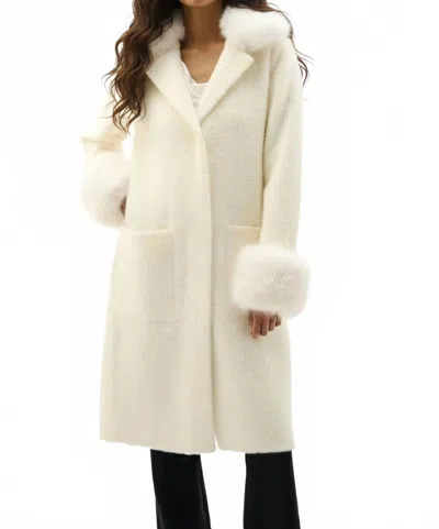 Joseph Ribkoff Detachable Faux Fur Trim Long Sleeve Coat In Winter White In Neutral