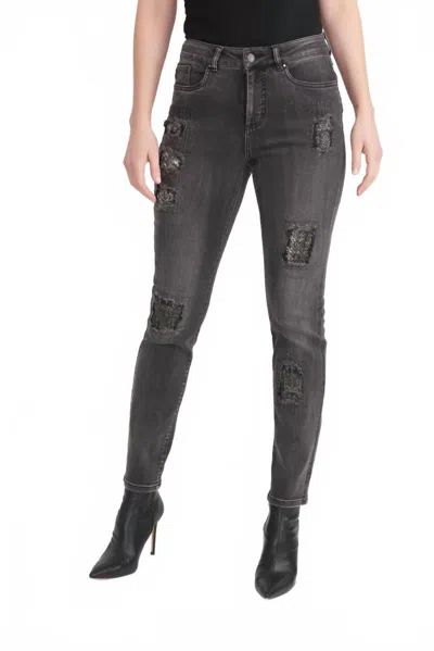 Joseph Ribkoff Distressed Slim Cropped Jeans In Charcoal/ Dark Grey In Black