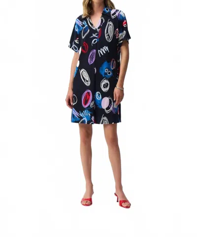 Joseph Ribkoff Doodle Print Mini Shift Dress In Midnight Blue/multi