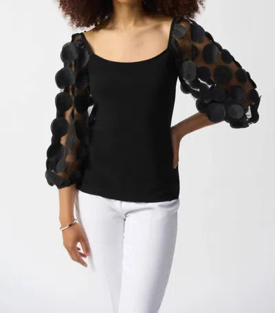 Joseph Ribkoff Dots Appliqué Mesh Sleeve Top In Black