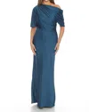 Joseph Ribkoff Draped Cold Shoulder Satin Long Dress In Twilight