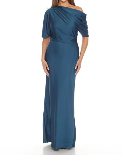 Joseph Ribkoff Draped Cold Shoulder Satin Long Dress In Twilight