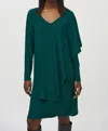 Joseph Ribkoff Draped Overlay V-neck Shift Dress In Absolute Green