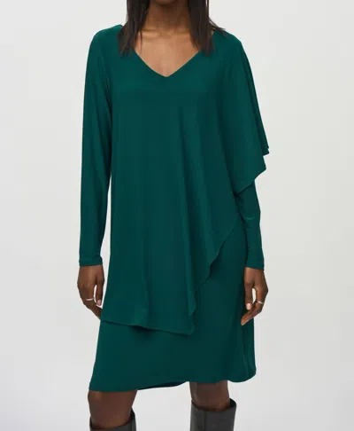 Joseph Ribkoff Draped Overlay V-neck Shift Dress In Absolute Green
