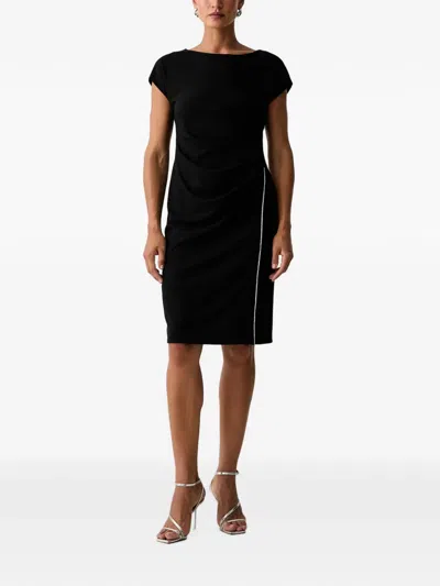 Joseph Ribkoff Draped Rhinestone-trim Midi Dress In Black