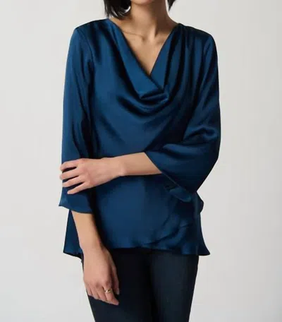Joseph Ribkoff Draped Satin Blouse In Navy