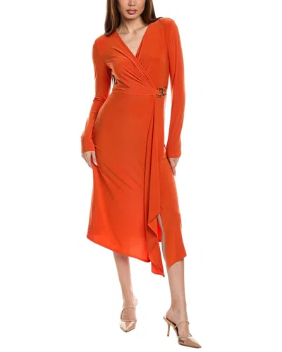 Joseph Ribkoff Draped Surplice Midi Dress In Orange