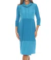 Joseph Ribkoff Drawstring Cowl Neck 3/4 Sleeve Shift Dress In Pacific Blue