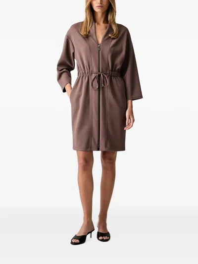Joseph Ribkoff Drawstring-waist Zip-up Mini Dress In Brown