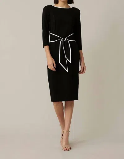 Joseph Ribkoff Dress With Sash And Binding In Black/off-white